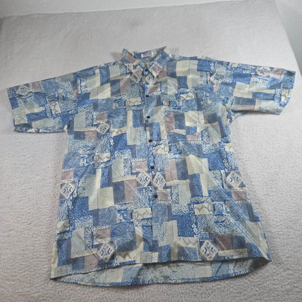 VTG THAI SILK By Apple Shirt Men's‎ Short Sleeve Button Front Size 3XL AOP